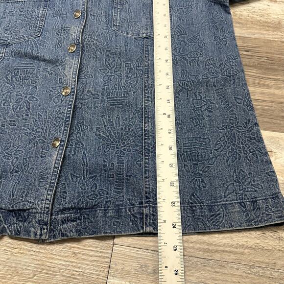 Vintage 90s Chicos Design Floral Blue Womens 2 Stretch Snap Front Denim Jacket - Picture 6 of 8
